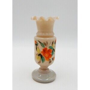 Bristol Hand-Blown Vase Hand-Painted Ruffle Top Glass 5-1/2 Inch